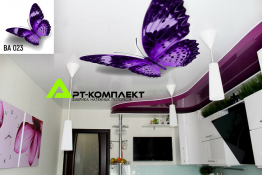 Натяжной потолок 3d бабочка в кухне