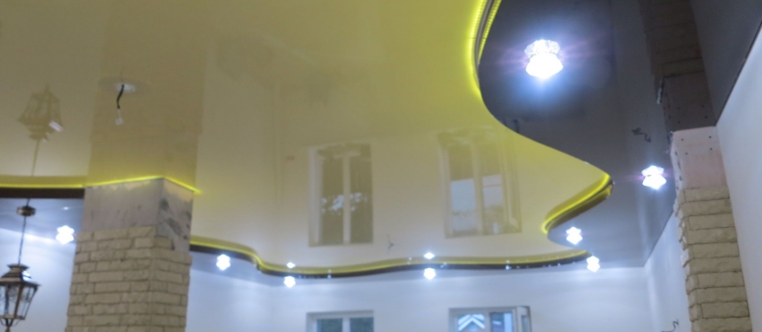 Двухуровневый золотой MSD натяжной потолок фото №3