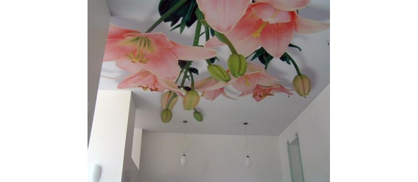 Фото: С фотопечатью натяжной потолок с цветами